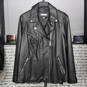 💥NEW💥 Womans 2X Calvin Klein Black Leather Coat
